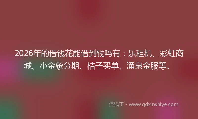 2026年的借钱花能借到钱吗有：乐租机、彩虹商城、小金象分期、桔子买单、涌泉金服等。
