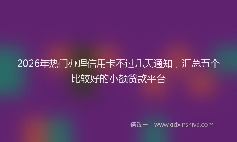 2026年热门办理信用卡不过几天通知，汇总五个比较好的小额贷款平台
