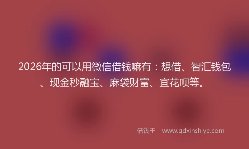 2026年的可以用微信借钱嘛有：想借、智汇钱包、现金秒融宝、麻袋财富、宜花呗等。