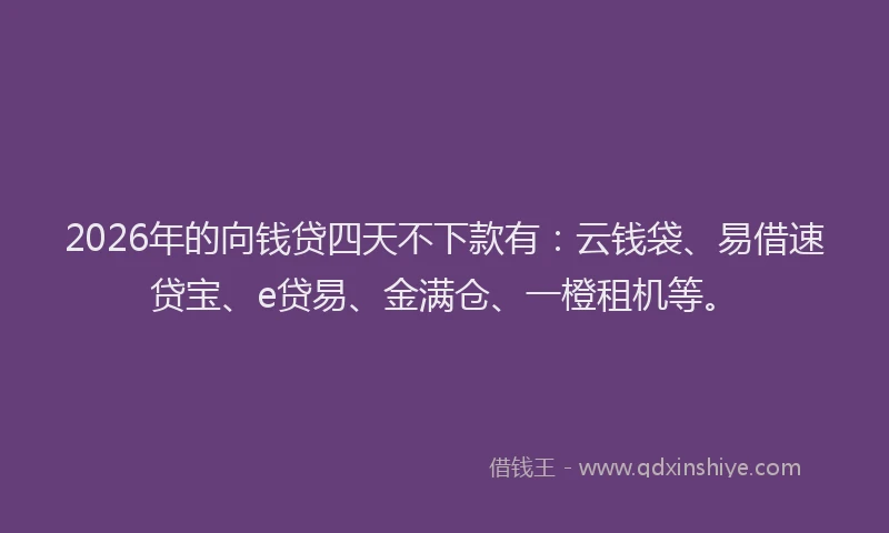 2026年的向钱贷四天不下款有：云钱袋、易借速贷宝、e贷易、金满仓、一橙租机等。