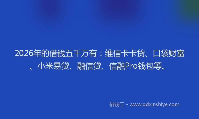 2026年的借钱五千万有：维信卡卡贷、口袋财富、小米易贷、融信贷、信融Pro钱包等。