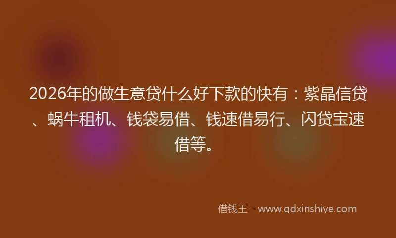 2026年的做生意贷什么好下款的快有：紫晶信贷、蜗牛租机、钱袋易借、钱速借易行、闪贷宝速借等。