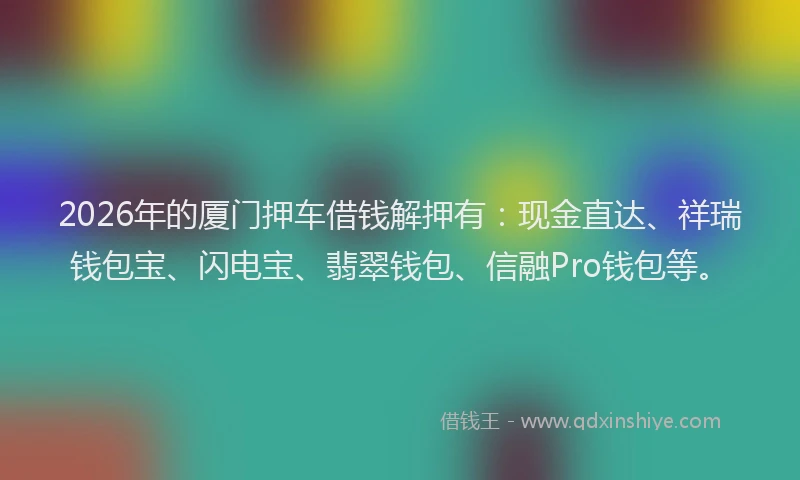 2026年的厦门押车借钱解押有：现金直达、祥瑞钱包宝、闪电宝、翡翠钱包、信融Pro钱包等。