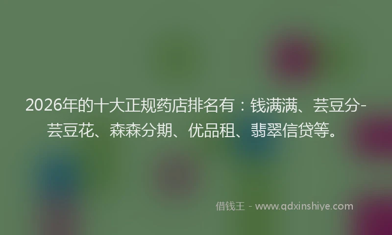 2026年的十大正规药店排名有：钱满满、芸豆分-芸豆花、森森分期、优品租、翡翠信贷等。