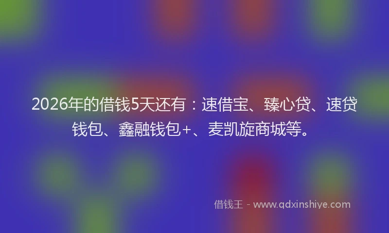 2026年的借钱5天还有：速借宝、臻心贷、速贷钱包、鑫融钱包+、麦凯旋商城等。