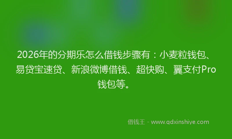 2026年的分期乐怎么借钱步骤有：小麦粒钱包、易贷宝速贷、新浪微博借钱、超快购、翼支付Pro钱包等。