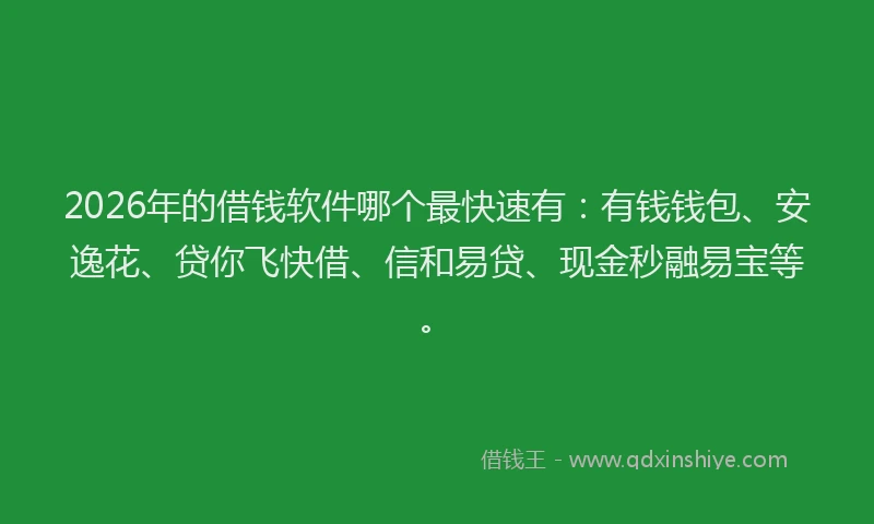 2026年的借钱软件哪个最快速有：有钱钱包、安逸花、贷你飞快借、信和易贷、现金秒融易宝等。