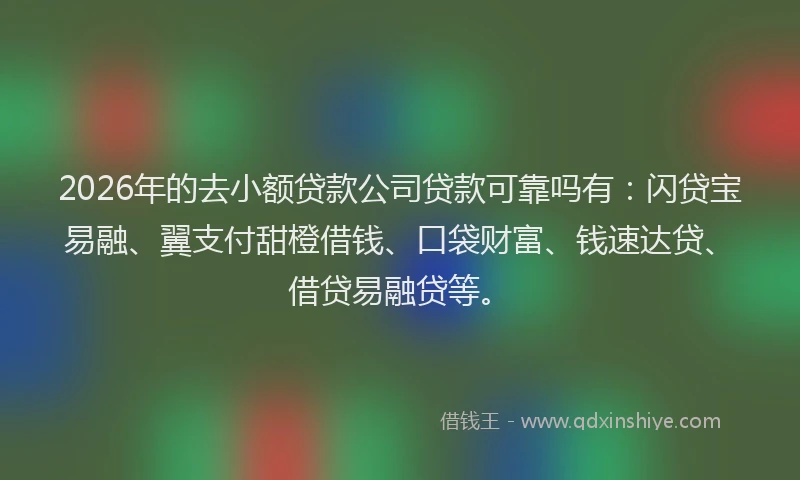 2026年的去小额贷款公司贷款可靠吗有：闪贷宝易融、翼支付甜橙借钱、口袋财富、钱速达贷、借贷易融贷等。