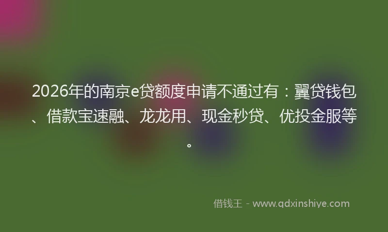 2026年的南京e贷额度申请不通过有：翼贷钱包、借款宝速融、龙龙用、现金秒贷、优投金服等。
