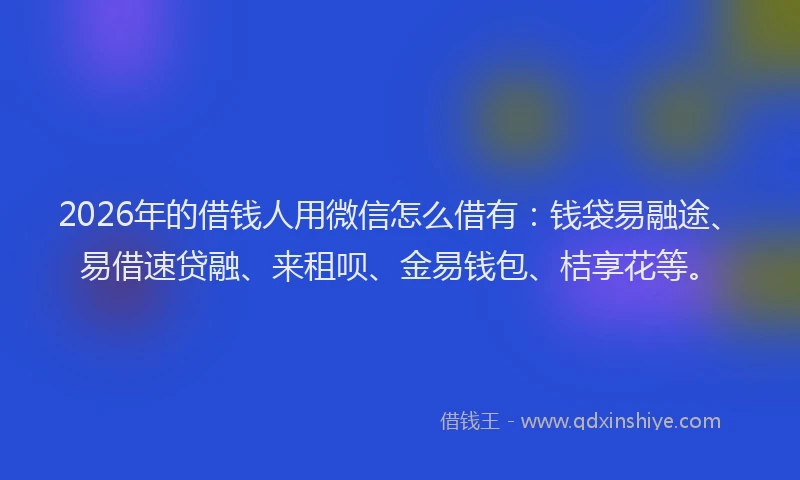 2026年的借钱人用微信怎么借有：钱袋易融途、易借速贷融、来租呗、金易钱包、桔享花等。
