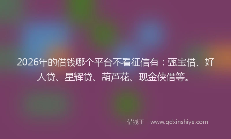 2026年的借钱哪个平台不看征信有：甄宝借、好人贷、星辉贷、葫芦花、现金侠借等。