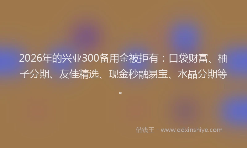2026年的兴业300备用金被拒有：口袋财富、柚子分期、友佳精选、现金秒融易宝、水晶分期等。