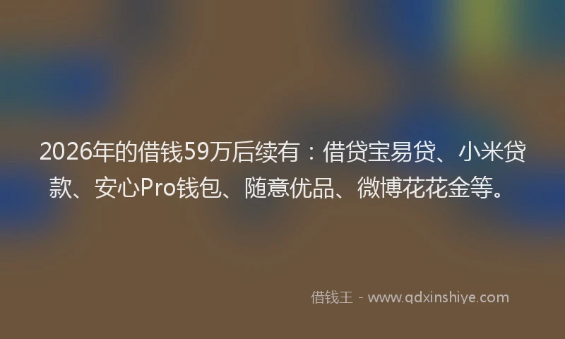 2026年的借钱59万后续有：借贷宝易贷、小米贷款、安心Pro钱包、随意优品、微博花花金等。