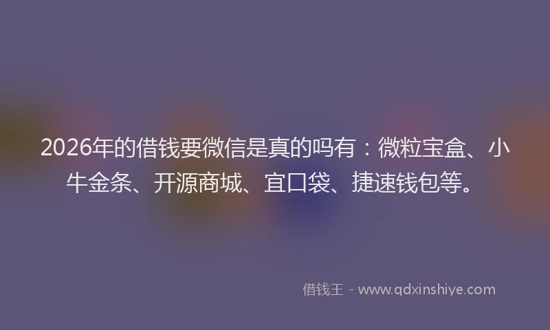 2026年的借钱要微信是真的吗有：微粒宝盒、小牛金条、开源商城、宜口袋、捷速钱包等。