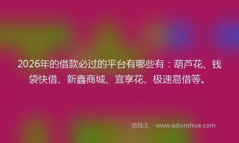 2026年的借款必过的平台有哪些有：葫芦花、钱袋快借、新鑫商城、宜享花、极速易借等。