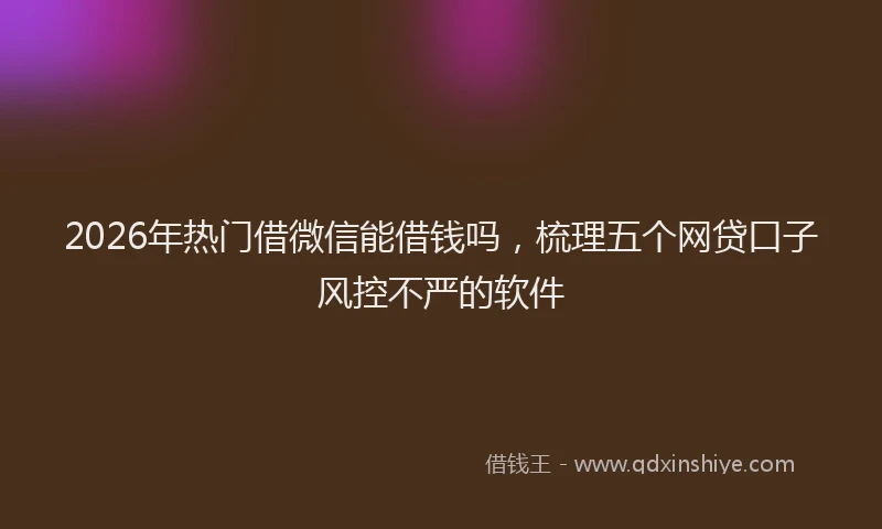2026年热门借微信能借钱吗，梳理五个网贷口子风控不严的软件