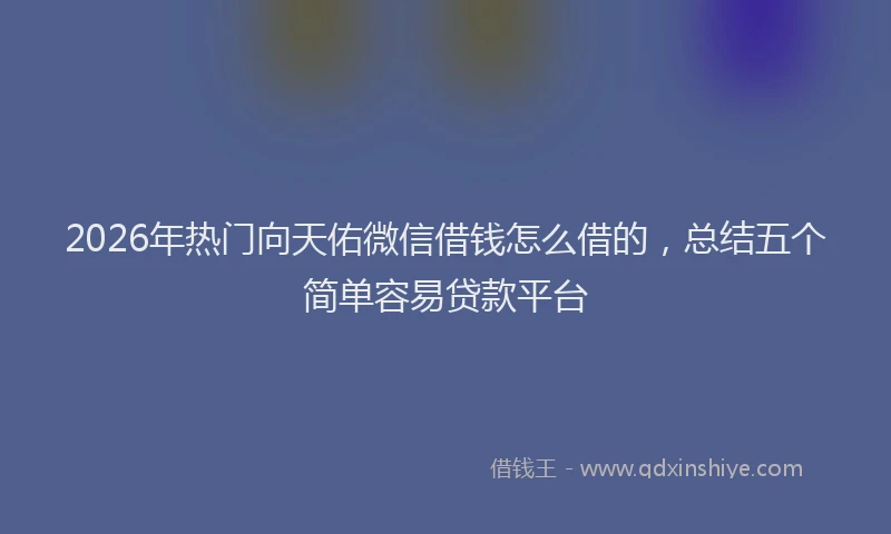 2026年热门向天佑微信借钱怎么借的，总结五个简单容易贷款平台