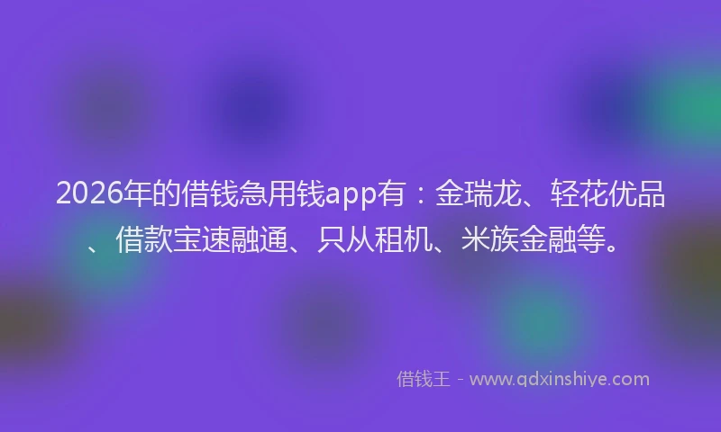 2026年的借钱急用钱app有：金瑞龙、轻花优品、借款宝速融通、只从租机、米族金融等。