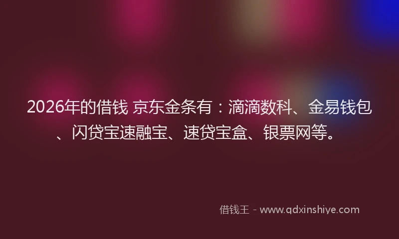 2026年的借钱 京东金条有：滴滴数科、金易钱包、闪贷宝速融宝、速贷宝盒、银票网等。