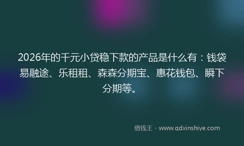 2026年的千元小贷稳下款的产品是什么有：钱袋易融途、乐租租、森森分期宝、惠花钱包、瞬下分期等。