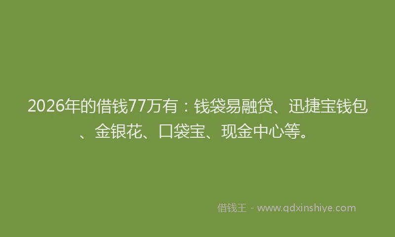 2026年的借钱77万有：钱袋易融贷、迅捷宝钱包、金银花、口袋宝、现金中心等。