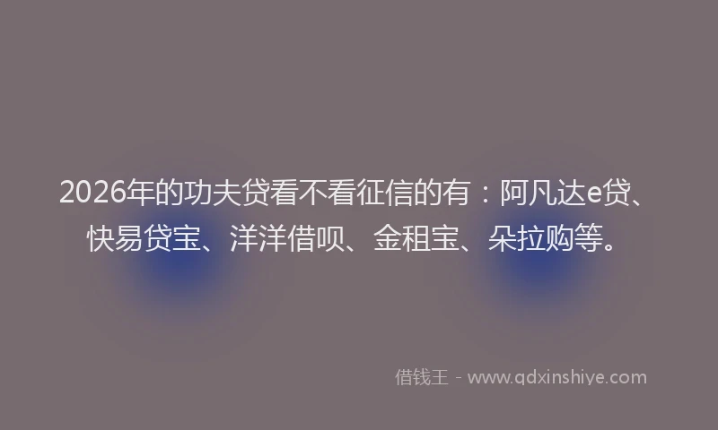 2026年的功夫贷看不看征信的有：阿凡达e贷、快易贷宝、洋洋借呗、金租宝、朵拉购等。