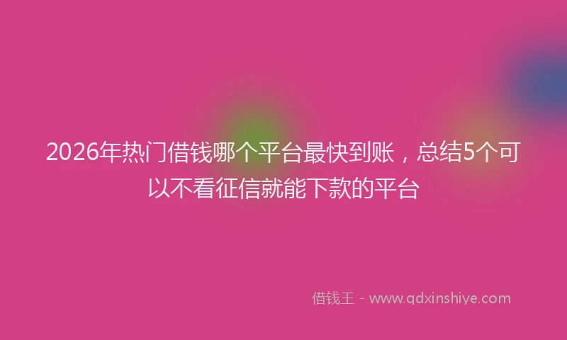 2026年热门借钱哪个平台最快到账，总结5个可以不看征信就能下款的平台