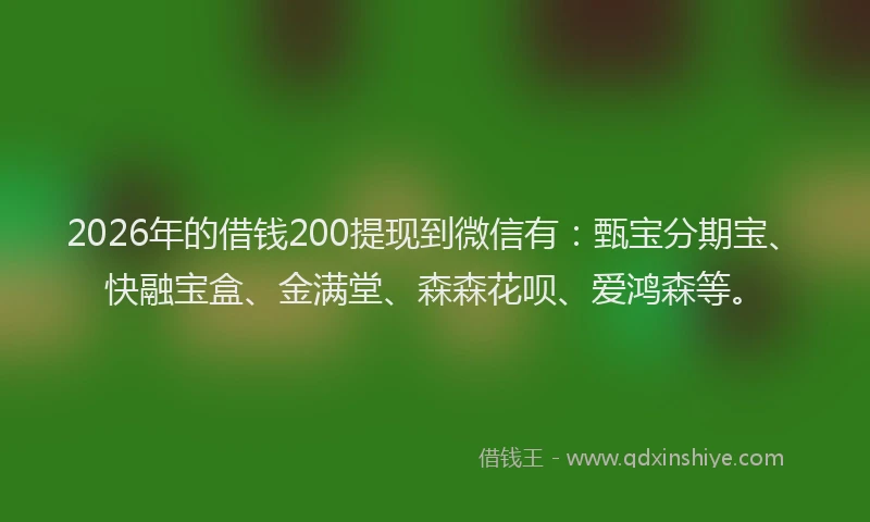 2026年的借钱200提现到微信有：甄宝分期宝、快融宝盒、金满堂、森森花呗、爱鸿森等。