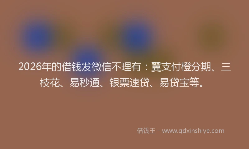 2026年的借钱发微信不理有：翼支付橙分期、三枝花、易秒通、银票速贷、易贷宝等。