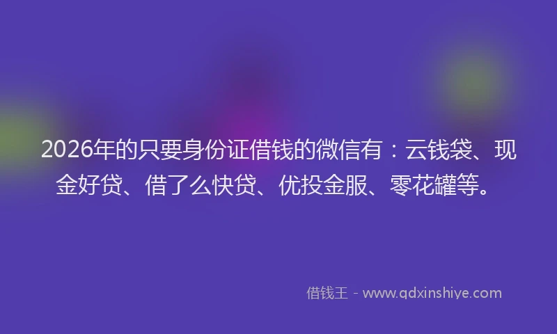 2026年的只要身份证借钱的微信有：云钱袋、现金好贷、借了么快贷、优投金服、零花罐等。
