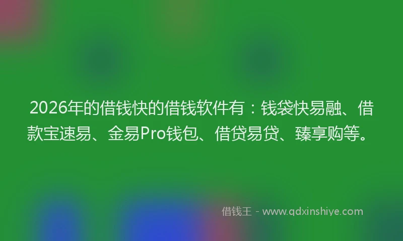 2026年的借钱快的借钱软件有：钱袋快易融、借款宝速易、金易Pro钱包、借贷易贷、臻享购等。