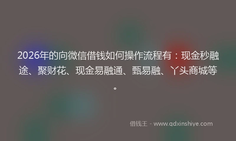 2026年的向微信借钱如何操作流程有：现金秒融途、聚财花、现金易融通、甄易融、丫头商城等。