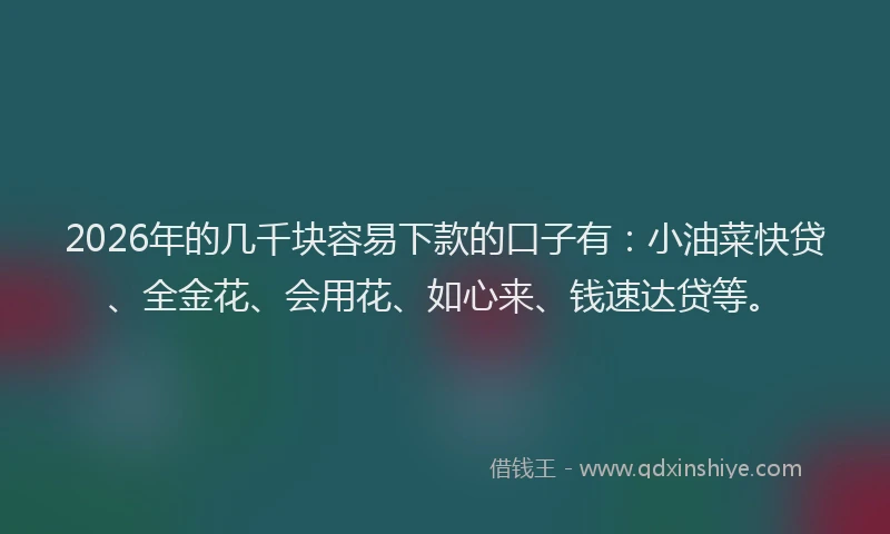 2026年的几千块容易下款的口子有：小油菜快贷、全金花、会用花、如心来、钱速达贷等。