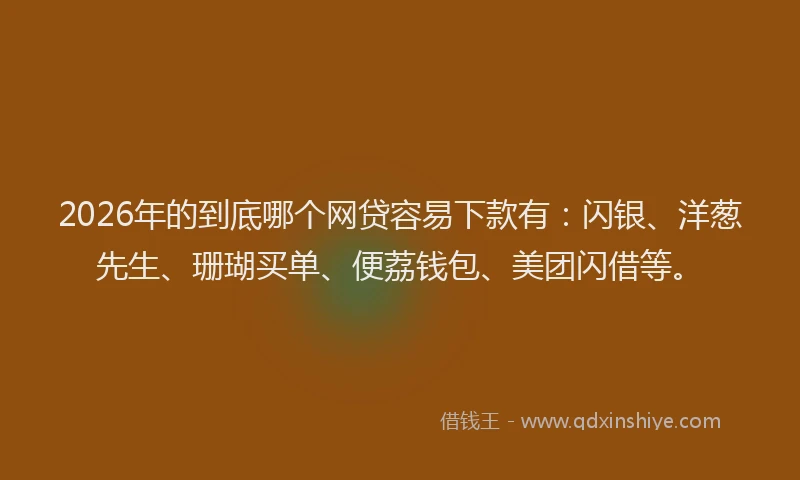 2026年的到底哪个网贷容易下款有：闪银、洋葱先生、珊瑚买单、便荔钱包、美团闪借等。
