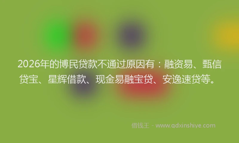 2026年的博民贷款不通过原因有：融资易、甄信贷宝、星辉借款、现金易融宝贷、安逸速贷等。