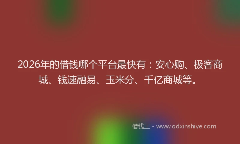 2026年的借钱哪个平台最快有：安心购、极客商城、钱速融易、玉米分、千亿商城等。