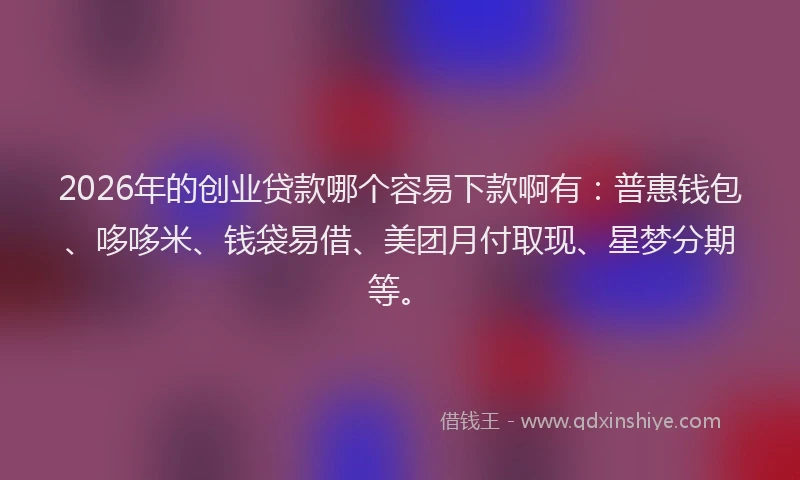 2026年的创业贷款哪个容易下款啊有：普惠钱包、哆哆米、钱袋易借、美团月付取现、星梦分期等。