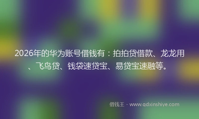 2026年的华为账号借钱有：拍拍贷借款、龙龙用、飞鸟贷、钱袋速贷宝、易贷宝速融等。