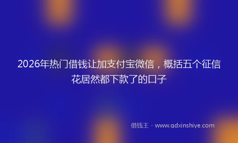 2026年热门借钱让加支付宝微信，概括五个征信花居然都下款了的口子