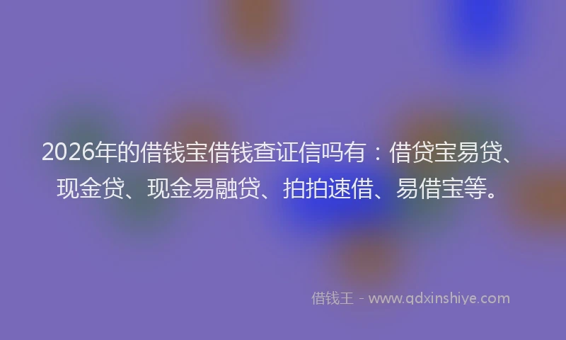 2026年的借钱宝借钱查证信吗有：借贷宝易贷、现金贷、现金易融贷、拍拍速借、易借宝等。