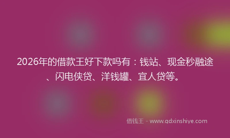 2026年的借款王好下款吗有：钱站、现金秒融途、闪电侠贷、洋钱罐、宜人贷等。