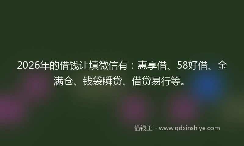 2026年的借钱让填微信有：惠享借、58好借、金满仓、钱袋瞬贷、借贷易行等。