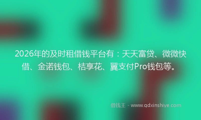 2026年的及时租借钱平台有：天天富贷、微微快借、金诺钱包、桔享花、翼支付Pro钱包等。