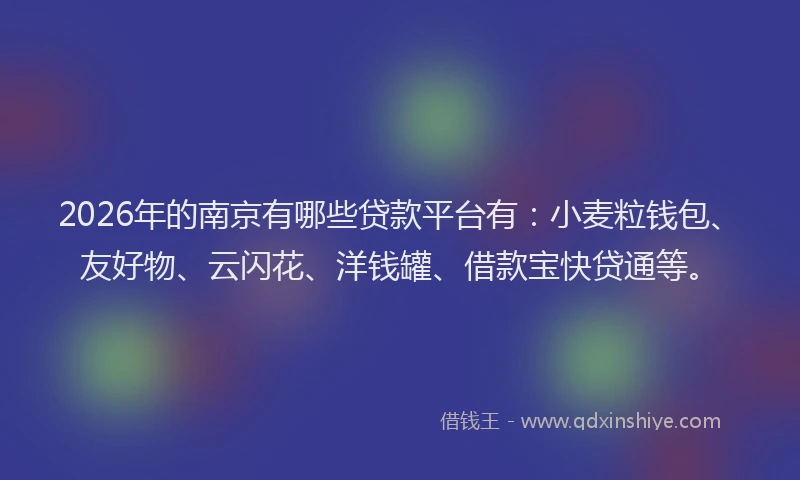 2026年的南京有哪些贷款平台有：小麦粒钱包、友好物、云闪花、洋钱罐、借款宝快贷通等。
