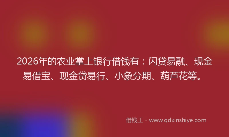 2026年的农业掌上银行借钱有：闪贷易融、现金易借宝、现金贷易行、小象分期、葫芦花等。