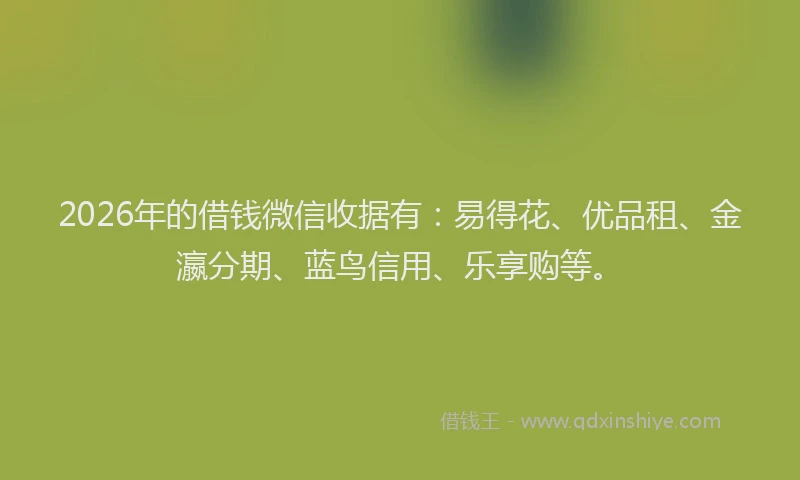 2026年的借钱微信收据有：易得花、优品租、金瀛分期、蓝鸟信用、乐享购等。
