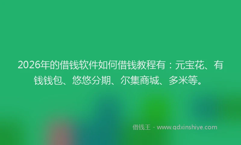 2026年的借钱软件如何借钱教程有：元宝花、有钱钱包、悠悠分期、尔集商城、多米等。