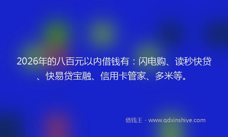 2026年的八百元以内借钱有：闪电购、读秒快贷、快易贷宝融、信用卡管家、多米等。