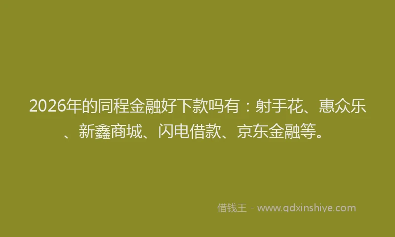 2026年的同程金融好下款吗有：射手花、惠众乐、新鑫商城、闪电借款、京东金融等。