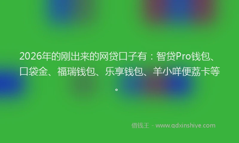 2026年的刚出来的网贷口子有：智贷Pro钱包、口袋金、福瑞钱包、乐享钱包、羊小咩便荔卡等。